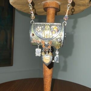 Vintage rare crystals Kirks Folly cat purse long necklace